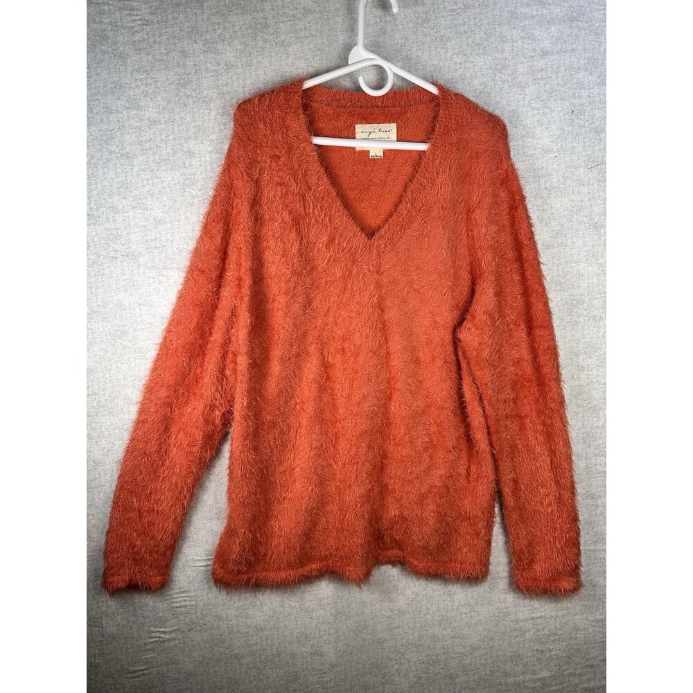 Evy's Tree Shag Feminine Fuzzy Delicate Coral Orange Sweater The Ruthie Size Lg